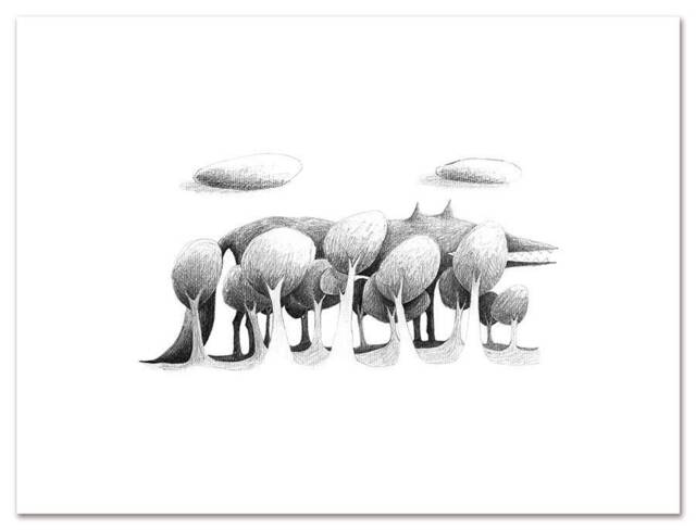 Poster Deco Children 30/40cm Wolf Poetic Drawing Forest Illustration Tale Gray Pencil Graphite Trees - image 1