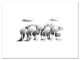 Poster Deco Children 30/40cm Wolf Poetic Drawing Forest Illustration Tale Gray Pencil Graphite Trees - thumbnail 1
