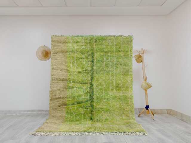 Handwoven Beni Ourain Rug - Authentic Moroccan Wool Rug, Green & Beige Berber Carpet, Bohemian Home Decor, Soft & Plush Area - image 1
