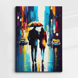 Couple Walking in The City Abstract Oil Painting Style Wall Art, Framed Canvas Poster Print, Home Kitchen Office Room Decor, Gifts - thumbnail 3