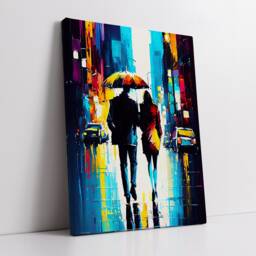 Couple Walking in The City Abstract Oil Painting Style Wall Art, Framed Canvas Poster Print, Home Kitchen Office Room Decor, Gifts - thumbnail 2