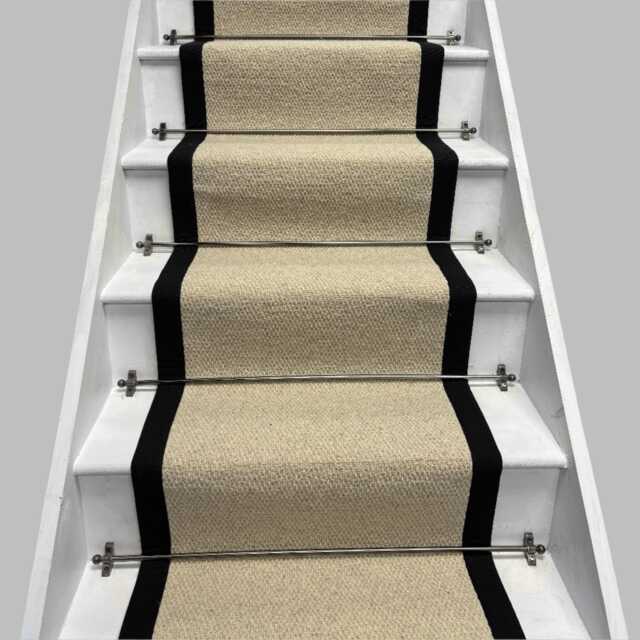 Kalahari Cream Original Stair Runner With 100% Black Cotton Border - 60cm X 700cm - image 1