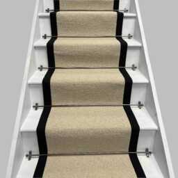 Kalahari Cream Original Stair Runner With 100% Black Cotton Border - 60cm X 700cm - thumbnail 1