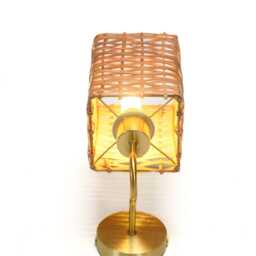 Square Rattan Shade & Brass Wall Sconce, Kitchen, Dining Lighting - thumbnail 3