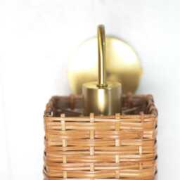 Square Rattan Shade & Brass Wall Sconce, Kitchen, Dining Lighting - thumbnail 4
