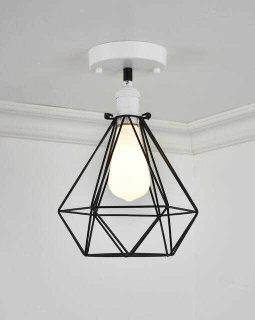 Diamond Cage Flush Mount Modern Ceiling Lighting - Semi Light Minimalist Lamp Milk White Led Black - image 1