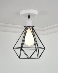Diamond Cage Flush Mount Modern Ceiling Lighting - Semi Light Minimalist Lamp Milk White Led Black - thumbnail 1
