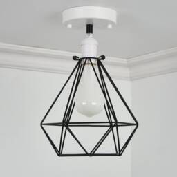 Diamond Cage Flush Mount Modern Ceiling Lighting - Semi Light Minimalist Lamp Milk White Led Black - thumbnail 2
