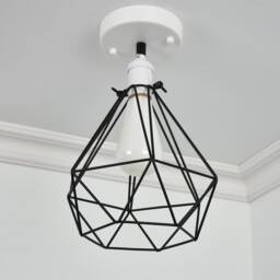 Diamond Cage Flush Mount Modern Ceiling Lighting - Semi Light Minimalist Lamp Milk White Led Black - thumbnail 3