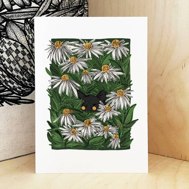 Black Cat Print A3 - Art Garden Gift Decor - image 1
