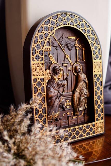 Handmade Wooden Annunciation Sculpture Christian Icon Wall Art, Free Engraving, Xs-Xxl, Tax - image 1