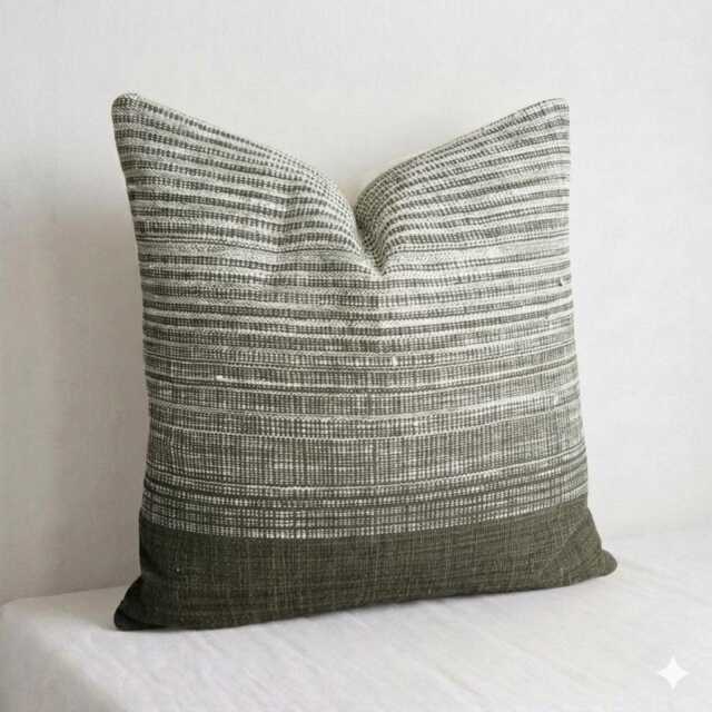 Handwoven Striped Pillow Cover Organic Neutral Brown Esan Fabric - image 1