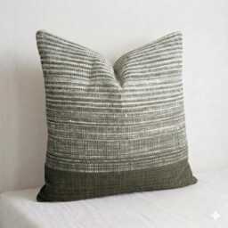 Handwoven Striped Pillow Cover Organic Neutral Brown Esan Fabric - thumbnail 1