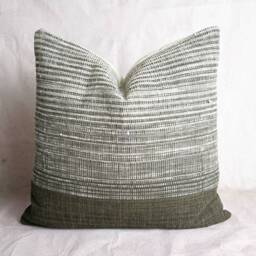 Handwoven Striped Pillow Cover Organic Neutral Brown Esan Fabric - thumbnail 3