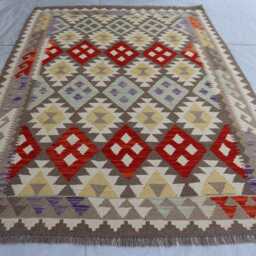 5x6 Ft White Flatweave Kilim Rug, Turkmen Vintage Tribal Maimana Rug, New Chubi Afghan Rug For Bedroom, Living Room - thumbnail 2