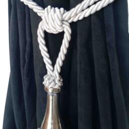 1 Modern Elegant Handmade Grey Color Window Treatment Hardware Curtain/Drapery/Drape Tassel Double Rope Tieback/Holdback W/Chrome Steel - thumbnail 2