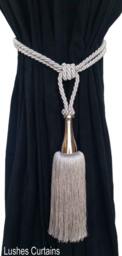1 Modern Elegant Handmade Grey Color Window Treatment Hardware Curtain/Drapery/Drape Tassel Double Rope Tieback/Holdback W/Chrome Steel - thumbnail 1