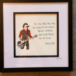 Green Day Hand Drawn Original Framed Artwork With Lyrics To Basketcase Handwritten Alongside - thumbnail 2