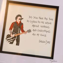 Green Day Hand Drawn Original Framed Artwork With Lyrics To Basketcase Handwritten Alongside - thumbnail 3