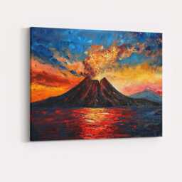 Dramatic Erupting Volcano Fiery Sunset Landscape Painting Canvas Wall Art Print Decor Picture Ready To Hang - thumbnail 4