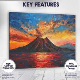 Dramatic Erupting Volcano Fiery Sunset Landscape Painting Canvas Wall Art Print Decor Picture Ready To Hang - thumbnail 1