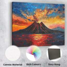 Dramatic Erupting Volcano Fiery Sunset Landscape Painting Canvas Wall Art Print Decor Picture Ready To Hang - thumbnail 2