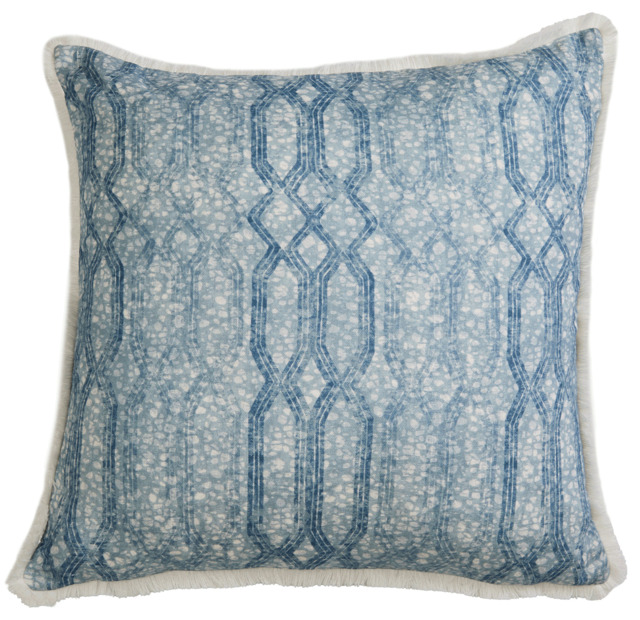 Eyo Blue Linen Fringe Cushion