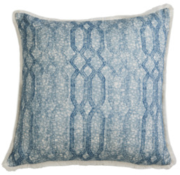 Eyo Blue Linen Fringe Cushion