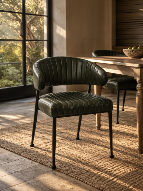 Dex Waxy Leather Dining Chair - Olive - image 1