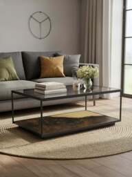 Astra Iron Coffee Table with Glass Top - thumbnail 1