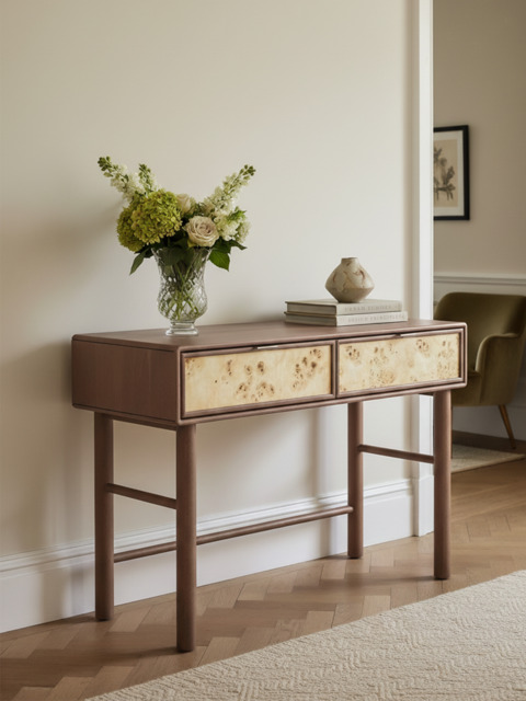 Aurea Burl Two Drawer Console Table - Walnut - image 1