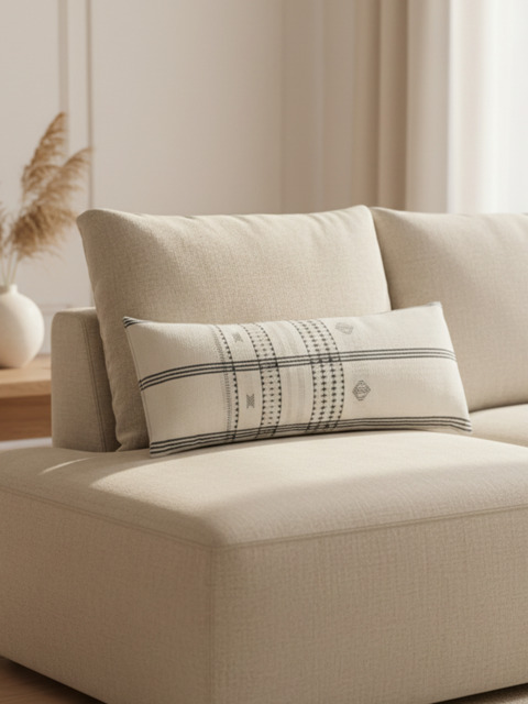 Kayali Black & White Cotton Cushion - Off-White / Microfibre Filler