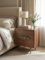Menlo Two Drawer Wooden Bedside Table - thumbnail 1