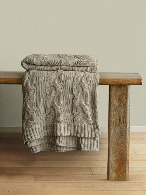 Cason Beige Cotton Knitted Throw - image 1