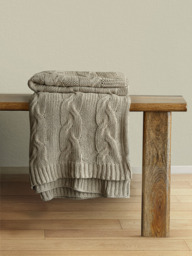 Cason Beige Cotton Knitted Throw - thumbnail 1