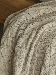 Cason Beige Cotton Knitted Throw - thumbnail 4