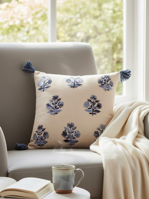 Elm Embroidered Cotton Cushion - image 1