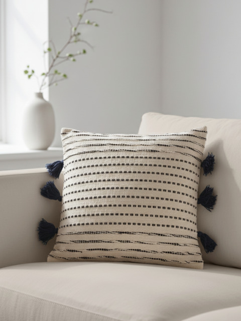 Nautica Cotton Striped Cushion - Cream / Microfibre Filler
