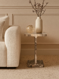 Cassian Beige Marble Side Table - thumbnail 1