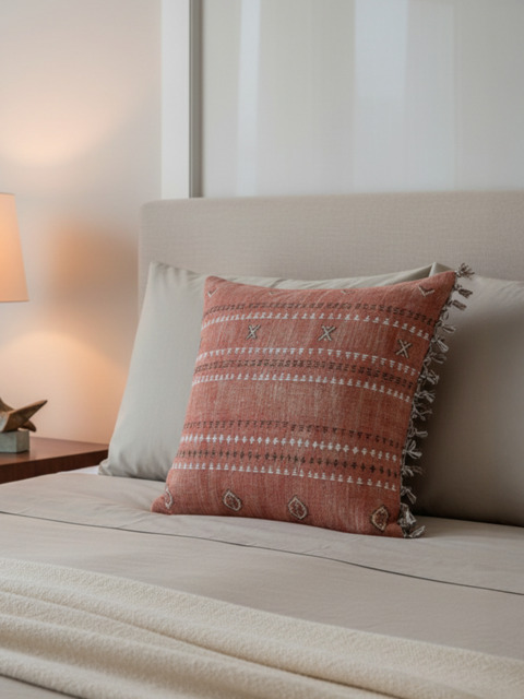 Cyril Coral Cotton-Linen Cushion - Coral / Feather Filler