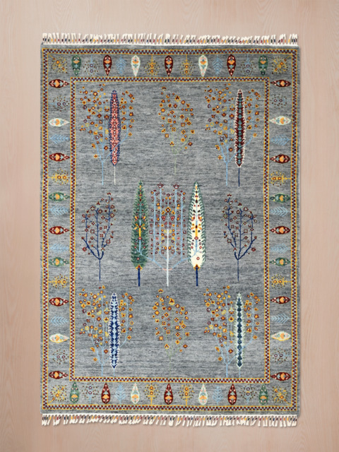 Alven Hand-Knotted Wool & Bamboo Silk Persian Rug - Alloy Grey - image 1