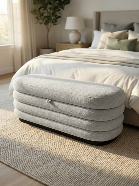 Khalia Ivory Storage Ottoman - image 1