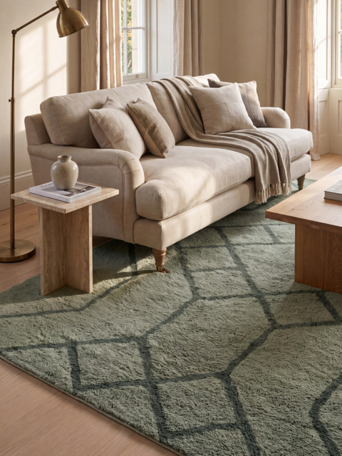 Elm Wool Shaggy Washable Geometric Rug - Sage Green - 160x230 cm