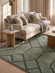 Elm Wool Shaggy Washable Geometric Rug - Sage Green - 160x230 cm