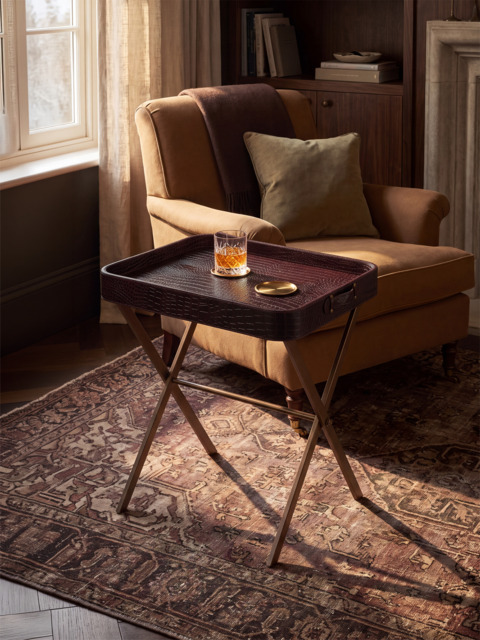 Fenn Croco Print Leather Tray Side Table - Burgundy - image 1