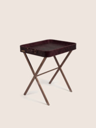Fenn Croco Print Leather Tray Side Table - Burgundy - thumbnail 3