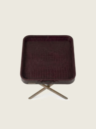 Fenn Croco Print Leather Tray Side Table - Burgundy - thumbnail 5