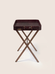 Fenn Croco Print Leather Tray Side Table - Burgundy - thumbnail 6