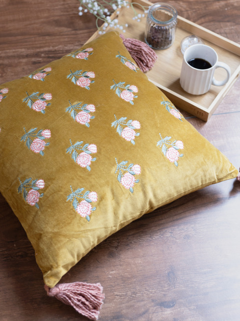Cyrus Velvet Cushion - Mustard / Microfibre Filler