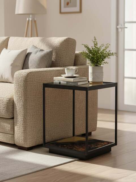 Astra Iron Side Table with Glass Top - image 1